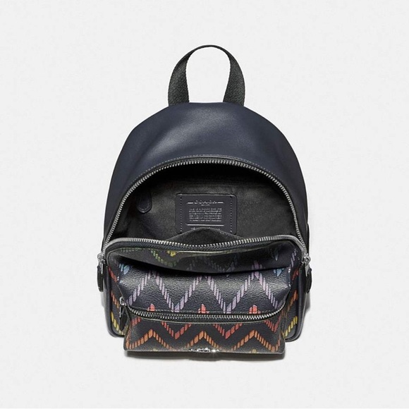 Coach Mini Charlie Backpack With Geo Chevron Print - Picture 2 of 5